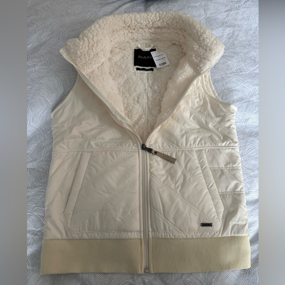 Prana Women's Cream Quilted Vest with Sherpa Lining